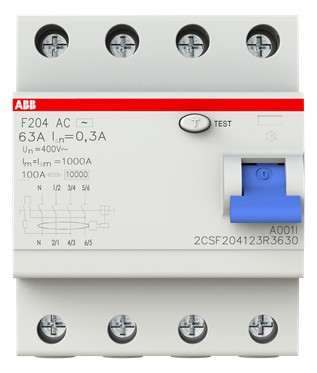 ABB F204A-63/0,3L FI-Schutzschalter 63A 300mA 4 Polig
