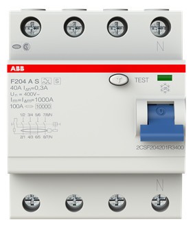 ABB F204AS-40/0,3 FI-Schutzschalter 40A 300mA 4 Polig