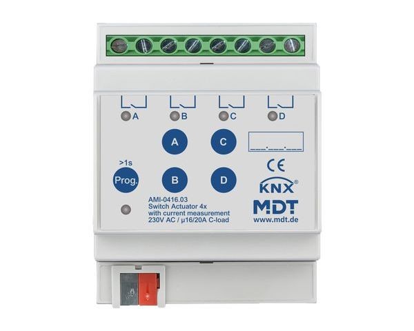 MDT Schaltaktor 4-fach 4TE AMI-0416.03 230 V AC, C-Last mit Strommessung