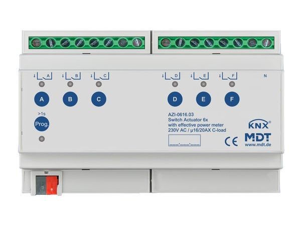 MDT Schaltaktor 6-fach 8TE AZI-0616.03 230 V AC mit Wirkleistungszähler