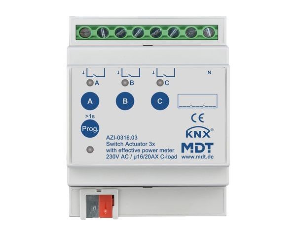 MDT Schaltaktor 3-fach 4TE AZI-0316.03 230 V AC mit Wirkleistungszähler