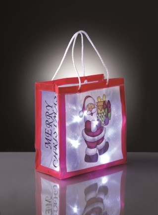 Hellum Weihnachtsdekoration Deko-Tasche Weihnachtsmann mit LED-Kette 570953